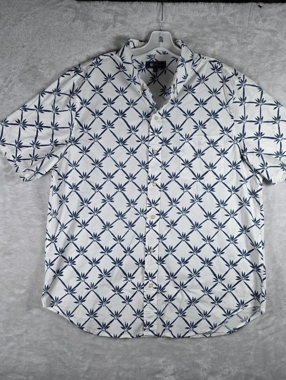 Reyn Spooner Tailored Button Down Short Sleeve Mens Extra Large Blue Leaf